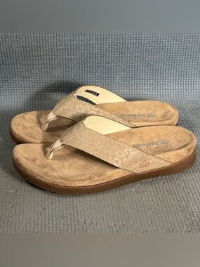 Spenco Orthotic Tan Cheetah Wild Dove Total Support Flip Flop Sandals Women Sz 7